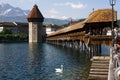 Luzern Switzerland wood bridge and swan