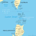 Luzon Strait, a strait between Luzon and Taiwan, political map