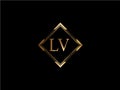 LV Initial diamond shape Gold color later Logo Design