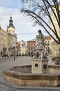 Lviv Central Square, a fountain and a statue of Diana
