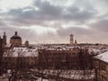 Lviv City in the evening. Central part of the old town of Lvov, cultural tourism center of Ukraine.Old historic building Royalty Free Stock Photo