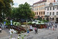 Lviv city view, city hall, panorama of historical city center, vacation Ukraine