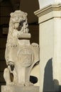 Lion with coat of arms near the town hall in Lviv Ukraine Royalty Free Stock Photo