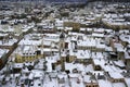 Lviv on the eve of Christmas. View of the rooftops of the old city from the city hall.