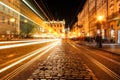 View of the night street of the European medieval city. Royalty Free Stock Photo