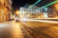 Lviv panorama at night. View of the night street of the European medieval city. Royalty Free Stock Photo