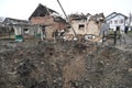 Lviv region, Ukraine - November 16, 2022: A crater after a Russian missile strike in a village, near the western Ukrainian city of