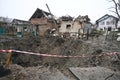 Lviv region, Ukraine - November 16, 2022: Experts examine a crater after a Russian missile strike in a village, near the Ukrainian