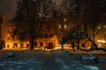 Lviv street in winter at night Royalty Free Stock Photo