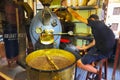 Lviv, UA, 05-08-2019. Lviv Coffee Manufacture, the process of roasting coffee beans and transporting