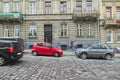 Lviv, UA, 05-08-2019. Street of old European city, stone road, architecture
