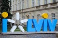 LVIV, UKRAINE - Apral 2016: Tourist love symbol of the city of L