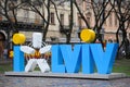 LVIV, UKRAINE - Apral 2016: Tourist love symbol of the city of L