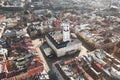 Lviv, Ukraine - April 15, 2021: Aerial view of the Market Square in the Old Town of Lviv, Ukraine. Market Square Royalty Free Stock Photo