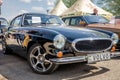 LVIV, UKRAINE - APRIL, 2016: Black, chrome retro vintage old car Volvo with titanium disc Royalty Free Stock Photo