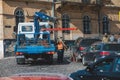 Lviv, Ukraine - April 28, 2021: car evacuation for for wrong parking