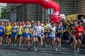 LVIV, UKRAINE - APRIL, 2016: Participants of marathon athletes run start take on Prospect of Freedom in Lviv, Ukraine