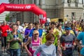 LVIV, UKRAINE - APRIL, 2016: Participants of marathon athletes run start take on Prospect of Freedom in Lviv, Ukraine