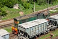 LVIV, UKRAINE - APRIL 2018: The railway station on which there are many freight trains and wagons Royalty Free Stock Photo