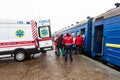 Train with wounded children and fired refugee families from Mariupol departed in Lviv. Lviv doÃÂtors and Medecins Sans Frontieres