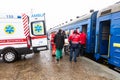 Train with wounded children and fired refugee families from Mariupol departed in Lviv. Lviv doÃÂtors and Medecins Sans Frontieres