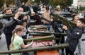 Lviv, Ukraine - Aug 12, 2022: People hold used anti-tank and anti-aircraft military equipment, which were used by Ukrainian