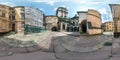 LVIV, UKRAINE - AUGUST 2019: full seamless spherical hdri panorama 360 degrees angle view narrow courtyard near chapel temple in