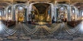 LVIV, UKRAINE - AUGUST 2019: Full spherical seamless hdri panorama 360 degrees inside interior of old gothic catholic church of