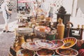 Lviv, Ukraine - August 09, 2020 : garage sale Tlum and Kram. Traditional ukrainian ceramic dinnerware - ceramic plates
