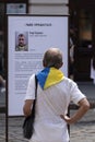 Lviv, Ukraine - August 24, 2023. Independence Day of Ukraine. Obituary about the death of a city resident in the war