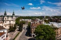 The Roman Catholic church of St. Mary Magdalene (House of organ and chamber music) in Lviv, Ukraine. View from drone Royalty Free Stock Photo