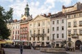 Lviv, Ukraine. August 31. 2014. Rynok Square near the Town Hall in the center of Lviv. Old town, historical part with Royalty Free Stock Photo