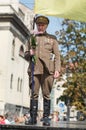 Lviv, UKRAINE - August 24, 2017: A veteran of the Ukrainian Insurgent Army holds a flag of Ukraine