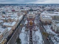 Lviv, Ukraine - 25, December 2018. Arial shot. Lvov Opera house. Christmas tree