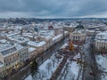 Lviv, Ukraine - 25, December 2018. Arial shot. Lvov Opera house. Christmas tree