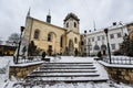 Winter view on All Saints Cathedral and Benedictine Monastery in Lviv old town, Ukraine Royalty Free Stock Photo