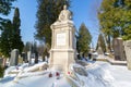 LVIV, UKRAINE - Feb 14, 2017: Old statue on grave in the Lychakivskyj cemetery of Lviv, Ukraine. Officially State History and Cult Royalty Free Stock Photo