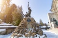 LVIV, UKRAINE - Feb 14, 2017: Old statue on grave in the Lychakivskyj cemetery of Lviv, Ukraine. Officially State History and Cult Royalty Free Stock Photo
