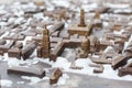 LVIV, UKRAINE - February 23, 2018. Bronze mini-layout of the city of Lviv. Selective focus