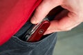 Lviv, Ukraine - February 11, 2024 : Close up photo of victorinox huntsman folding knife