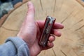 Lviv, Ukraine - February 11, 2024 : Close up photo of victorinox huntsman folding knife