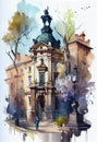 Lviv, Ukraine, illustration watercolor. AI generative