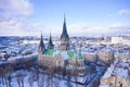 Aerial veiw on Elizabeth church in Lviv Ukraine from drone