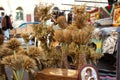 Lviv, Ukraine - January 02, 2021: Didukh as a Ukrainian Christmas symbol on souvenir market - sheaf of wheat used for