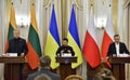 Volodymyr Zelensky with Andrzej Duda and Gitanas Nauseda during press conference