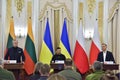 Volodymyr Zelensky with Andrzej Duda and Gitanas Nauseda during press conference