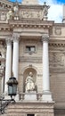 LVIV, UKRAINE - Jule 16, 2018: Lviv theatre of opera and ballet exterior. The central sculpture is Victory, left one is
