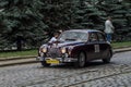 LVIV, UKRAINE - JUNE 2018: Luxury old vintage retro car Jaguar rides through the streets of the city Royalty Free Stock Photo