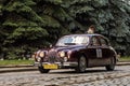 LVIV, UKRAINE - JUNE 2018: Luxury old vintage retro car Jaguar rides through the streets of the city Royalty Free Stock Photo