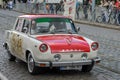 LVIV, UKRAINE - JUNE 2018: Old vintage retro Skoda car rides through the streets of the city